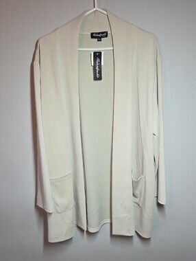 Shepherd's Cardigan Women XXL Made In Canada Cream Open Front Relaxed Tencel